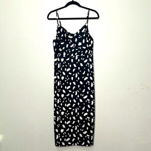 Old Navy Dress Sleeveless Spaghetti Cowl Black White Geometric Print Midi